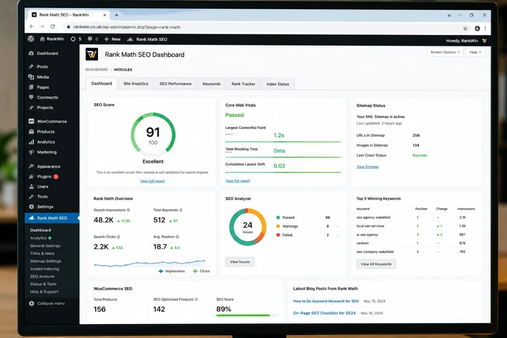 Rank Math SEO Dashboard Display RankWin