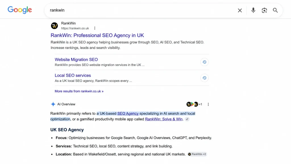 RankWin Ai Overview seo Google Search Results